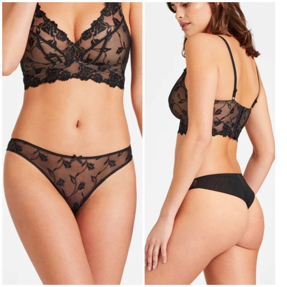 Aubade Paris Softessence Tanga Thong Large France 4 Black Floral Lace Mesh